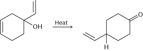 1-vinyl-cyclohex-3-en-1-ol reacts with heat to form 3-vinylcyclohexanone.
