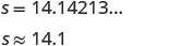 An example of rounding a decimal number: 's' equals 14.14213... is approximated as 14.1.
