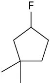The structure of 3-fluoro-1,1-dimethylcyclopentane.