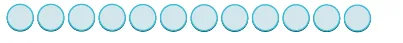 A horizontal row of eleven light blue circles, each with a thin cyan outline, is arranged against a plain white background.
