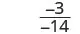 The mathematical expression shows the fraction -3 divided by -14.