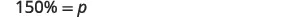 A mathematical equation shows '150% = p' displayed in black text against a plain white background.