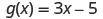 A mathematical equation is displayed on a white background, reading g(x) = 3x - 5, representing a linear function.