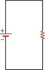 Circuit diagram with a battery and a resistor.