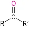 The structure of ketone in which the central carbon atom bonded to an R prime, R group and double bonded to oxygen.