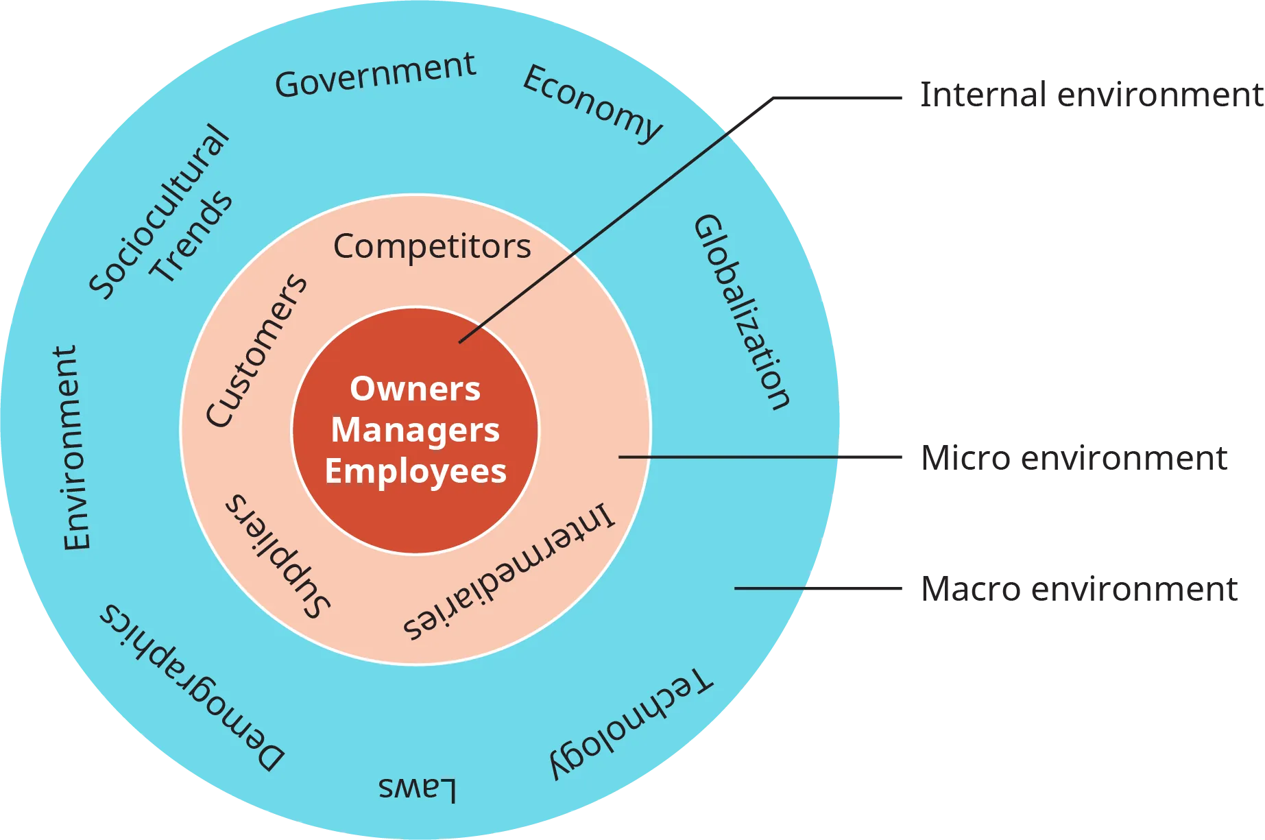 A diagram shows the layers and categories in the environment of a firm.