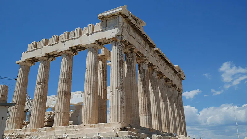 The ancient citadel Acropolis of Athens from the side perspective.
