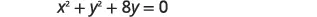 The equation x^2 + y^2 + 8y = 0 is shown in black text against a white background, representing a circle in coordinate geometry.