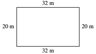 A rectangle with a length of 32 meters and a width of 20 meters, clearly indicating its dimensions.