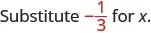 The text 'Substitute -1/3 for x.' is shown in the image, with '-1/3' highlighted in red.