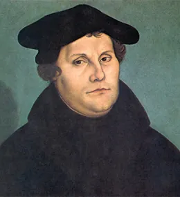 A painting depicts Martin Luther.
