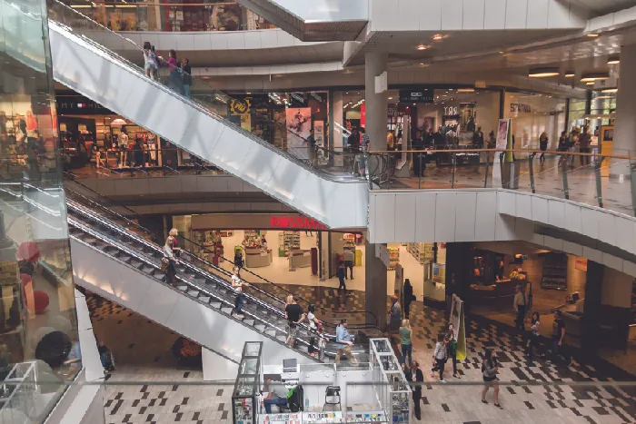 Photograph of a shopping mall.