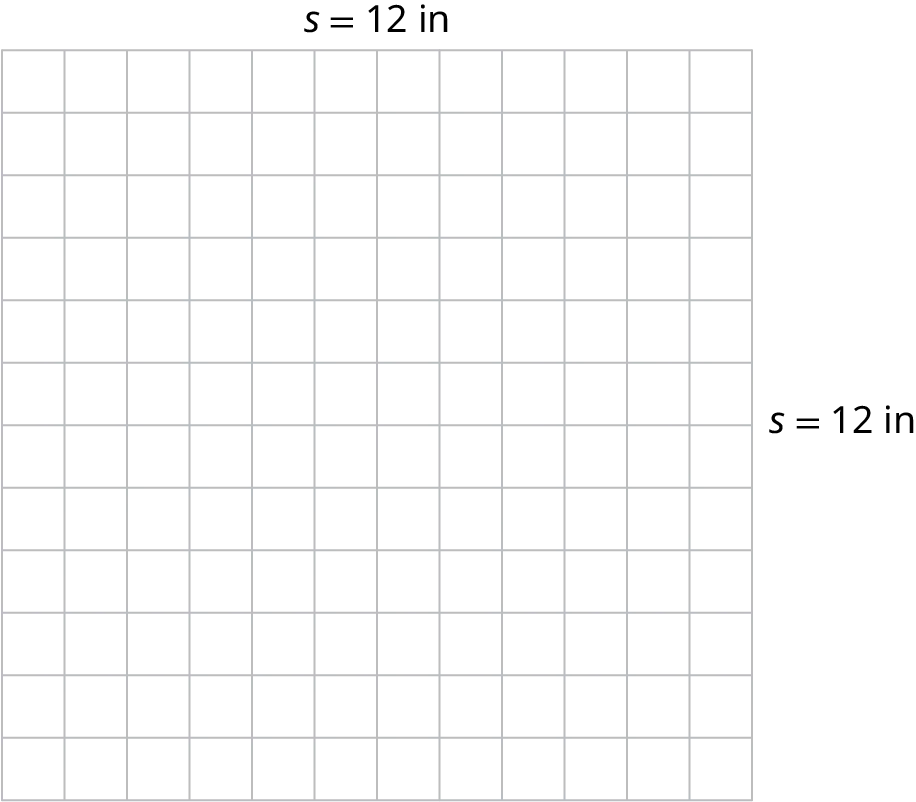 A square grid with its sides marked s equals 12 inches.