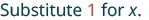 The text 'Substitute 1 for x.' is shown in a dark teal color with the number 1 highlighted in red.