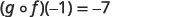 A mathematical expression showing the composition of two functions: (g o f)(-1) = -7. The expression is rendered in black text on a white background, representing a function evaluation resulting in a negative integer.