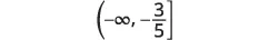 A mathematical interval notation is displayed, showing a set of real numbers from negative infinity up to and including -3/5, represented as (-∞, -3/5].