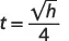 A mathematical formula displaying 't equals the square root of h, all divided by 4', which can also be written as t = vh / 4 or t = (h^0.5) / 4.
