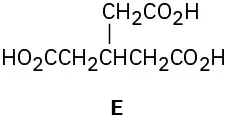 The structure of a C7 tricarboxylic acid labeled E.