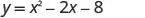 The image displays the quadratic equation y = x^2 - 2x - 8, presented in a clear, digital font on a white background.