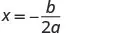 The formula x = -b / (2a) is displayed, which is used to find the x-coordinate of the vertex of a parabola for a quadratic equation.