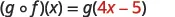 The image displays the composition of functions, showing (g o f)(x) as g(4x - 5).