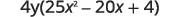 The mathematical expression 4y(25x^2 - 20x + 4) is displayed.