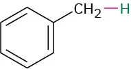 A benzene ring with a methylene group at C1. The methylene is further bonded to a hydrogen atom, highlighted in green.