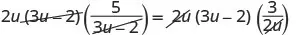 An algebraic equation illustrating the cancellation of common factors on both sides, a method used to simplify expressions and solve for the variable 'u'.