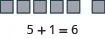 The image uses gray squares to model the addition problem 5 + 1.