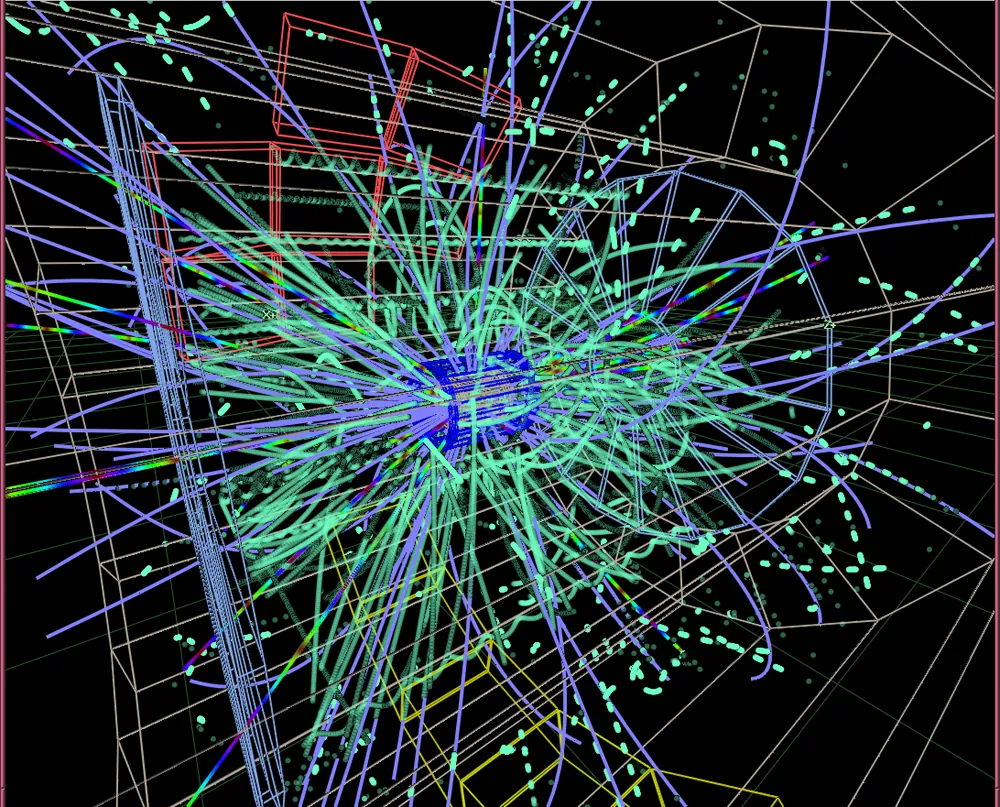 In the figure the track of particles in electron-positron collider is shown/