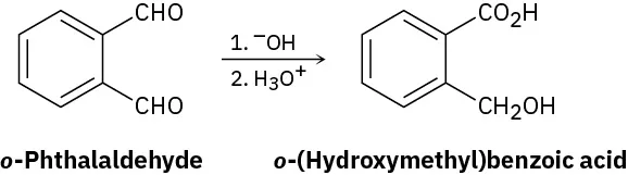 Ortho-phthalaldehyde (1,2-diformylbenzene) reacts first with hydroxide, then with hydronium, to generate o-(hydroxymethyl)benzoic acid.