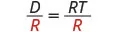 A mathematical equation shows D/R = RT/R, with the variable R in the denominator of both fractions highlighted in red, indicating a step in solving or manipulating the equation.