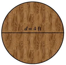 A circular wooden surface or object with a diameter labeled as 4 feet.