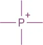 Structure showing phosphorus with four open bonds and a positive charge.