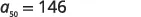 The mathematical equation a_50 = 146 is displayed on a white background, representing the 50th term of a sequence equaling 146.