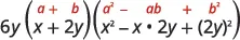 A mathematical expression featuring 6y multiplied by two parenthetical terms: (x + 2y) and (x^2 - x * 2y + (2y)^2