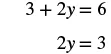 Mathematical problem showing the simplification of 3 + 2y = 6 to 2y = 3, illustrating a step in solving an algebraic equation.