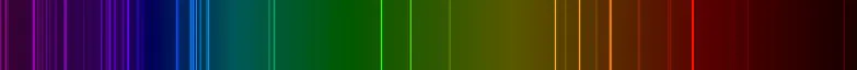 Emission spectrum of oxygen is shown as a band containing all colors with some distinct colors as discrete bold lines.