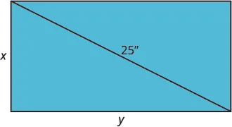 A light blue rectangle with sides labeled 'x' and 'y', and a diagonal line across it labeled '25''.
