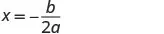 The mathematical formula x = -b / 2a, used to find the x-coordinate of the vertex of a parabola, is displayed on a white background.