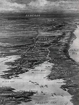 A contemporaneous military map shows the battlefields of the Russo-Japanese War.