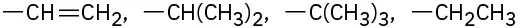 C H double bonded to C H 2, C H (C H 3) 2, C (C H 3) 3, and C H 2 C H 3 with open single bonds.