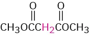 Structure of a 1,3-diester functional group. Condensed formula is C H 3 O bonded to C O bonded to C H 2 bonded to Co O bonded to O C H 3.