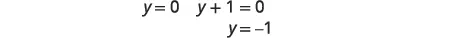 Mathematical expressions showing y=0 and the step-by-step solution of y+1=0 leading to y=-1.
