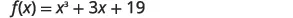 The image shows the mathematical function f(x) = x³ + 3x + 19.