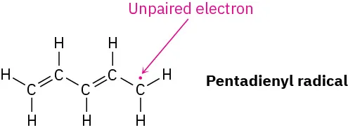 The chemical structure of pentadienyl radical, featuring an unpaired electron on the right-most carbon atom.