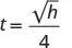 The mathematical formula t = sqrt(h) / 4 is shown, representing a relationship between 't' and the square root of 'h' divided by 4.