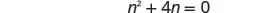 A mathematical equation is displayed against a white background: r^2 + 4r = 0. The equation appears to be a quadratic equation in terms of the variable 'r'.