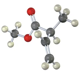 A ball and stick model of a four-membered chain connected to different groups. Carbon, hydrogen, and oxygen are shown as gray, white, and red spheres, respectively.