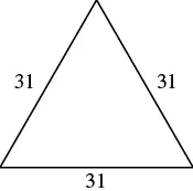 A perfectly balanced equilateral triangle, with each of its three sides clearly marked as 31.